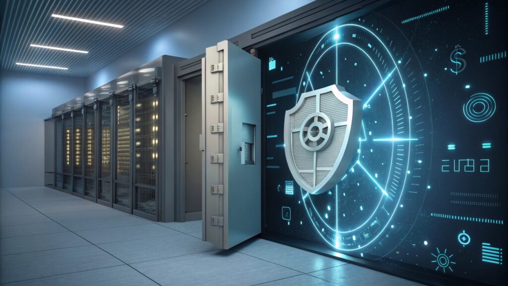  A Secure Vault Surrounded By Glowing Locks And E