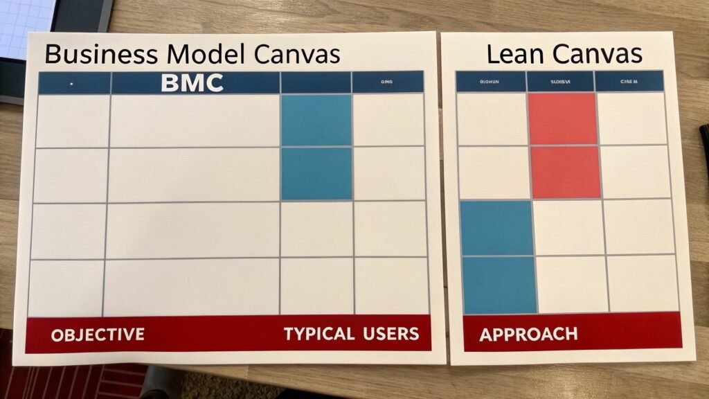 Tableau comparatif entre le Business Model Canvas et le Lean Canvas.